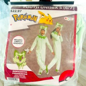 NWT Pokemon SPRIGATITO POUSSACHA Size Small 6/7 Unisex Childs Halloween Costume